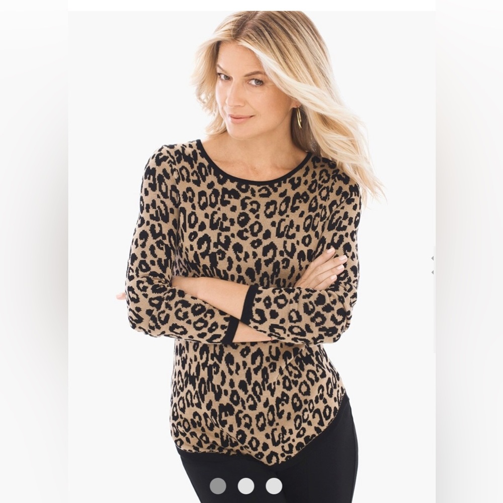 Chico’s Leopard Sweater Fits Like Medium Fall Comfortable Rayon Animal Mindy